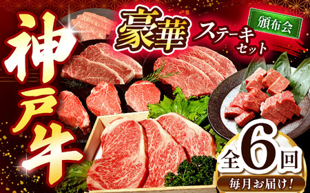[毎月定期便]神戸牛ステーキ豪華頒布会全6 | ステーキ サーロイン ヘレステーキ もも モモ ロース ミニステーキ カタロースステーキ 肩ロース 肉 牛肉 神戸牛 定期便 兵庫県 上郡町