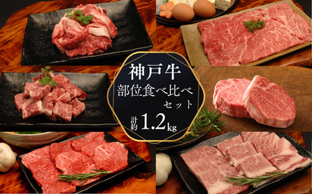 神戸牛 部位食べ比べセット 計約1.2kg(赤身スライス200g、赤身焼肉200g、バラ焼肉200g、切り落とし200g、角切り250g、ミスジステーキ120g) 67-10
