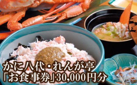 「お食事」で使える利用券30,000円分! 海鮮 ランチ 昼食 お祝い カニ かに カニ 蟹 イカ 白いか 香住ガニ 松葉がに グルメ 食べ物 誕生日 ギフト券 プレゼント 食事券 母の日 父の日 旅行 返礼品 お礼の品 兵庫県 香美町 香住 かに八代 れんが亭 日本海フーズ 102000円 07-101