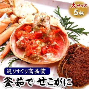 松葉ガニの本場より茹でたてを即出荷 釜茹でセコガニ(冷蔵) 希少な大サイズ 5枚[配送不可地域:離島・北海道・沖縄県・東北]