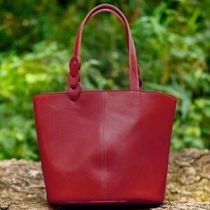 ヌメ革ミニトートバッグ(レザー 牛ヌメ革)≪ボルドー≫[hrn20]