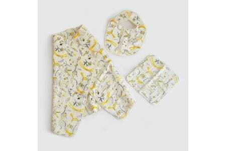 くるみの木 ベビーセット(イエロー)(おくるみ・ハンカチ・スタイ)[krm09]