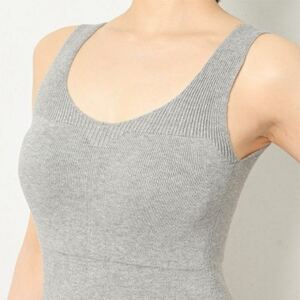 日本製 オーガニックコットン ゆったりキャミ (パット付) 無縫製 グレー (6671-S7359)_装飾品・工芸品 女性・レディース 洋服 _