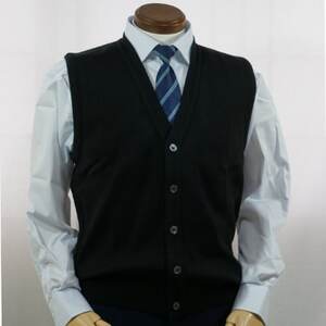 無地 メンズニット オープンベスト クロ LL寸 15220_装飾品・工芸品 男性・メンズ 洋服 _