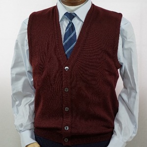 無地 メンズニット オープンベスト ワイン L寸 15220_装飾品・工芸品 男性・メンズ 洋服 _【1219037】