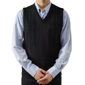 模様有 メンズニット ベスト クロ LL寸 15130_装飾品・工芸品 男性・メンズ 洋服 _