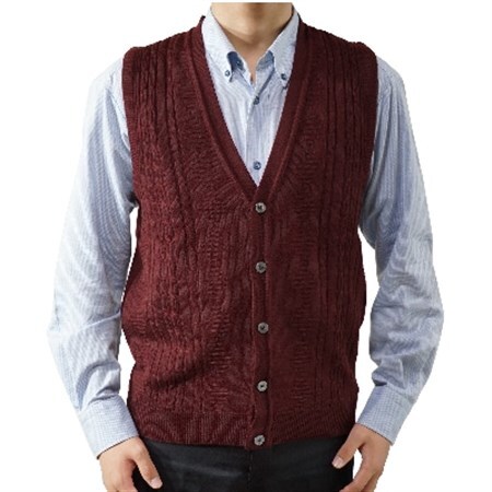 模様有 メンズニット オープンベスト ワイン L寸 15150_装飾品・工芸品 男性・メンズ 洋服 _【1219752】