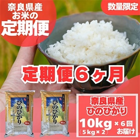 【毎月定期便】奈良県産　ヒノヒカリ(精米)　10kg(5kg×2)×全6回_ 精米 米     米 こめ コメ  定期便 定期便  _【4014069】