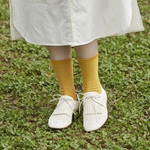 [With Knit]裏返しオーガニックコットンソックス(マスタード)1足/NSGK22-06_装飾品・工芸品 洋服 _