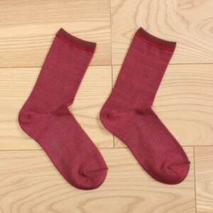 裏返し3層編みウールコットンソックス(エンジ・M)1足/NSGK23-18_装飾品・工芸品 服飾小物 _