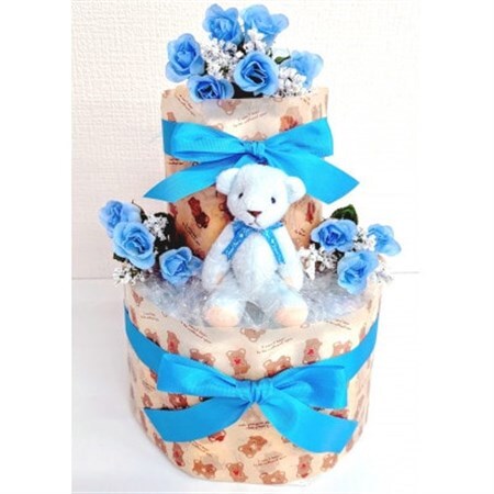 おむつケーキ2段(ブルー)_雑貨・日用品 ベビー用品  _【1573185】