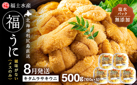 ★2025年8月発送★ 北海道 利尻島産 塩水生うに キタムラサキウニ 500g (100g×5パック)【福士水産】 北海道ふるさと納税 海鮮 生うに 北海道 雲丹 ウニ