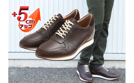 レザースニーカー 本革 カジュアルシューズ 5cmアップ シークレットスニーカー No.801 ブラウン 雑貨 日用品 BN003 24.0cm