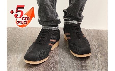 メッシュスニーカー 本革 レザー カジュアルシューズ 5cmアップ シークレットスニーカー No.994 ブラック ファッション 靴 雑貨 日用品  BN003 25.0cm