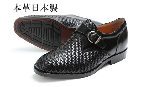 ビジネスシューズ 本革 革靴 カンガルー革 通気性 メッシュ モンク 紳士靴 4E ワイド No.1275 ブラック ファッション 雑貨 日用品  BN002 26.0cm