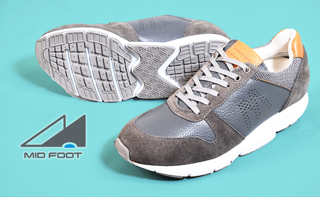 MIDFOOT ( ミッドフッド ) 紳士靴 レザースニーカー MF001JM ( グレー ) 4E ファッション シューズ メンズ お洒落 レザーシューズ エコレザー 快適 履き心地  BN003 27.0cm