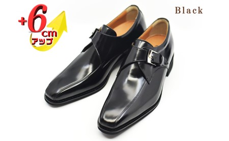 ビジネスシューズ 本革 革靴 紳士靴 スワローモカ モンク 6cmアップ シークレットシューズ No.1924 ブラック 24.5cm