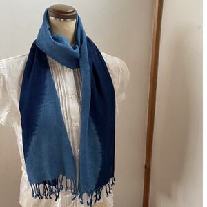 藍染めストール yamanobe(2) 約36cm×155cm フリンジあり_装飾品・工芸品 ショール・ストール 服飾小物 _