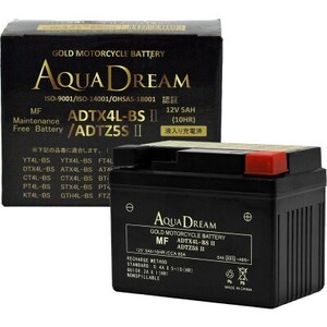 AQUADREAM GOLD バイク用バッテリー 液入充電済 ADTX4L-BSII/5SII 1個[配送不可地域:沖縄県]