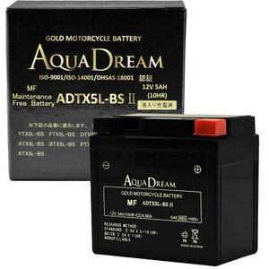 AQUADREAM GOLD バイク用バッテリー 液入充電済 ADTX5L-BS II 1個[配送不可地域:沖縄県]