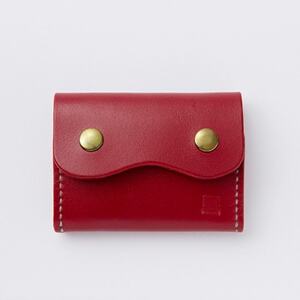 [ちっこくても使い易いミニ財布no.3]左利き用 かわいい赤革 手縫い 多機能Boxタイプ