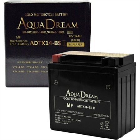 AQUADREAM GOLD バイク用バッテリー 液入充電済 ADTX14-BS II 1個【配送不可地域：沖縄県】【1641543】