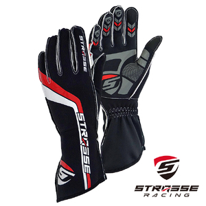 STRASSE レーシンググローブ アウトステッチ ブラック / コスティック シリコン 滑り止め加工 衝撃吸収パッド タッチパネル対応 伸縮性 通気性 奈良県 御所市