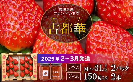 [2025年2月〜3月発送]高級いちご「古都華」3L〜M2パック&古都華ジャム2個 無添加 奈良県生まれのいちご 華やかな香り 高い糖度 ほどよい酸味 深みのある濃厚な味わいが特徴 保存料不使用 加工品 フルーツ 果物 お取り寄せ 奈良県 生駒市 送料無料