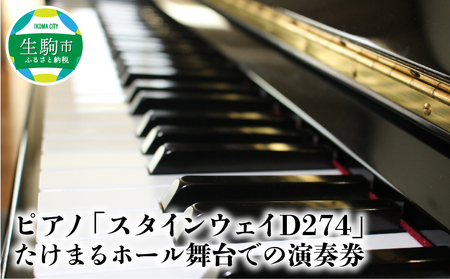 ピアノ「スタインウェイD274」たけまるホール舞台での演奏券 ピアノ スタインウェイD274 たけまるホール 舞台 チケット 演奏 体験 大 音楽 体験 チケット 体感 1コマ 事前予約 グランドピアノ 送料無料