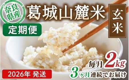 玄米 先行予約 ※3ヶ月定期便※ 葛城山麓米 ヒノヒカリ(玄米)2kg ×3ヶ月 令和8年産 [2026年11月・12月・1月発送][smlk-tkb007]