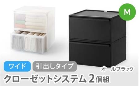 クローゼットシステム ワイド引出し（M）2個組 CS-WD2 2P オールブラック【like025-3A】