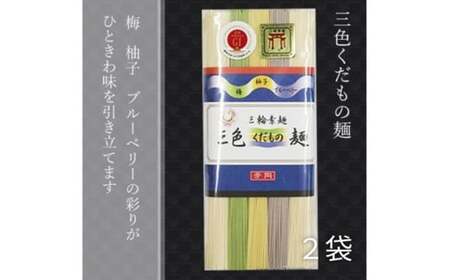 三輪素麺 三色くだもの麺 個包装 250g 2袋 (50g×5束) / 芳岡 柚子 梅 ブルーベリー 果物 ゆず ウメ 手延べ そうめん 職人の技 奈良県 宇陀市 父の日 母の日 引越し 贈答