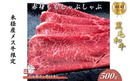 黒毛和牛めす牛 赤身モモ しゃぶしゃぶ肉 500g 自家製ポン酢付き /しゃぶしゃぶ ふるさと納税 黒毛和牛 肉 牛肉 お中元 お歳暮 正月 ギフト 和牛 食べ物 奈良県 宇陀市 福寿館