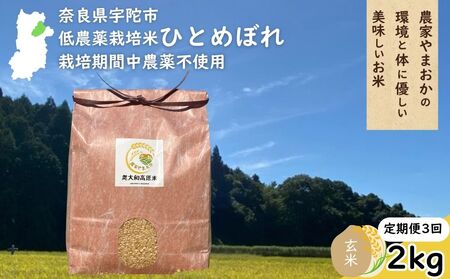 [定期便3回]ひとめぼれ 低農薬栽培[令和7年産 玄米 2kg ] / ふるさと納税 低農薬 米 お米 こめ コメ 国産 新米 玄米 一等米 農家やまおか 奈良県 宇陀市陀市 ふるさと納税