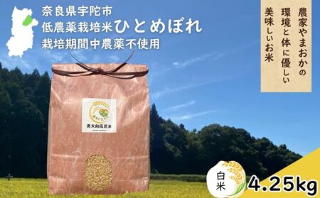 ひとめぼれ 低農薬栽培[令和7年産 白米 4.25kg ] / ふるさと納税 低農薬 米 お米 こめ コメ 国産 新米 玄米 一等米 農家やまおか 奈良県 宇陀市