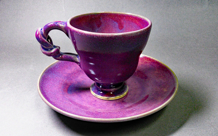 [ろくろ体験付き]コーヒーカップ&ソーサー 剛紫 (宇陀焼)/焼き物 瀬戸物 手作り 一点物 室生 奈良