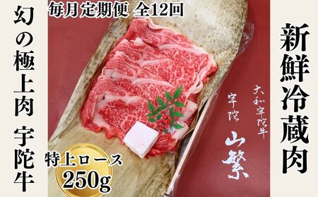 定期便 １２ヶ月 宇陀牛 黒毛 和牛 特上 ロース すき焼き 約 250g 冷蔵 月１回 ／ 山繁 ふるさと納税 新鮮 牛 肉 名牛 肉通 マニア チルド 幻 極上 良質 生肉 奈良県 宇陀市 菟田野