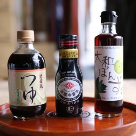 ニシキ醤油無添加セット!法隆寺醤油、関西風つゆ(ストレート)、大和ぽんず 計3本ギフトBOX入り