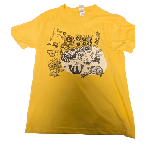 オリジナル 手刷り Tシャツ[夏 Mサイズ]メンズ レディース 半袖 ひまわり美術部