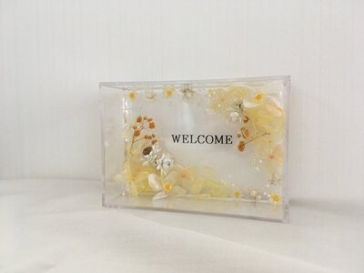 ハーバリウムプレート Welcome to my home (オイル少量タイプ) イエロー / kanon インテリア プリザーブドフラワー ドライフラワー ハンドメイド品 奈良県 田原本町