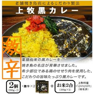 [ご当地カレー]上牧黒カレー(激辛)2個+地元米(ひのひかり)2合をセット