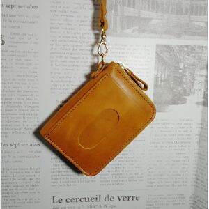 本革パスケース/コインケース/ミニ財布[ストラップ付]/キャメル