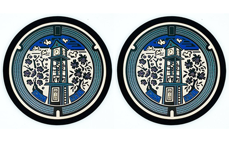 チタン製ミニチュアマンホール『王寺町』2枚組 雑貨 日用品 