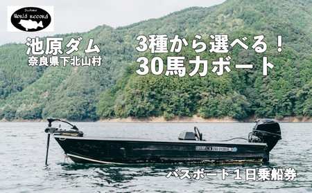 池原ダム レンタルボート【３０馬力 ３種の中から選べる！】 ワールドレコード池原 バス釣り 1日乗船券