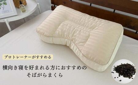 《横向き寝におすすめ そばがら枕 ブルー枕カバー付》横向きそばBL