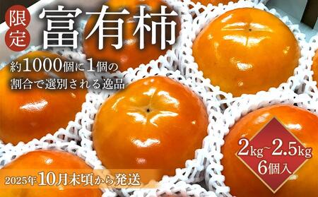 [限定] 富有柿 2kg〜2.5kg 6個入 至高の逸品 約1000個に1個![先行予約][2025年10月末頃から発送][KG5]