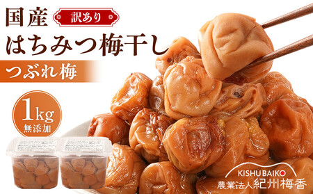 はちみつ梅 無添加 梅干し 訳あり つぶれ梅 約1kg(500gパック×2個) 低塩6% 6-G [KU1]
