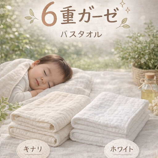 「和」綿100% 6重ガーゼ バスタオル ホワイト オーガニックコットン