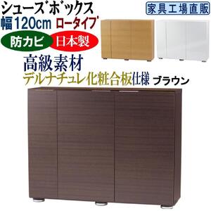 【ブラウン】高級素材仕様 シューズボックス 幅120 ロータイプ