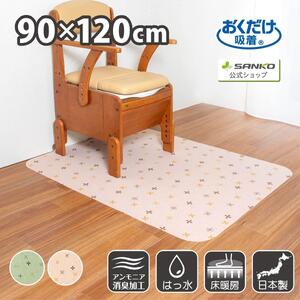 【ベージュ】 サンコー おくだけ吸着 ズレない ポータブルトイレマット 大判 介護 排泄 撥水 KJ-21